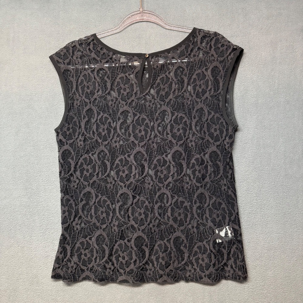Eddie Bauer Lace Tank Top Floral Sheer Sleeveless M Black Whimsygoth Layering - Picture 2 of 11